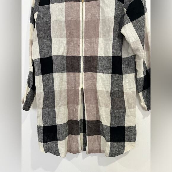 Soft Surroundings Medium Linen Blend Plaid Blouse button up Zipped Back #2BU60 - Picture 9 of 9